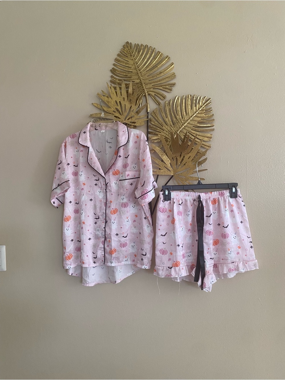 Pink Pumpkin Print Pajama Set - Two Piece Short Set